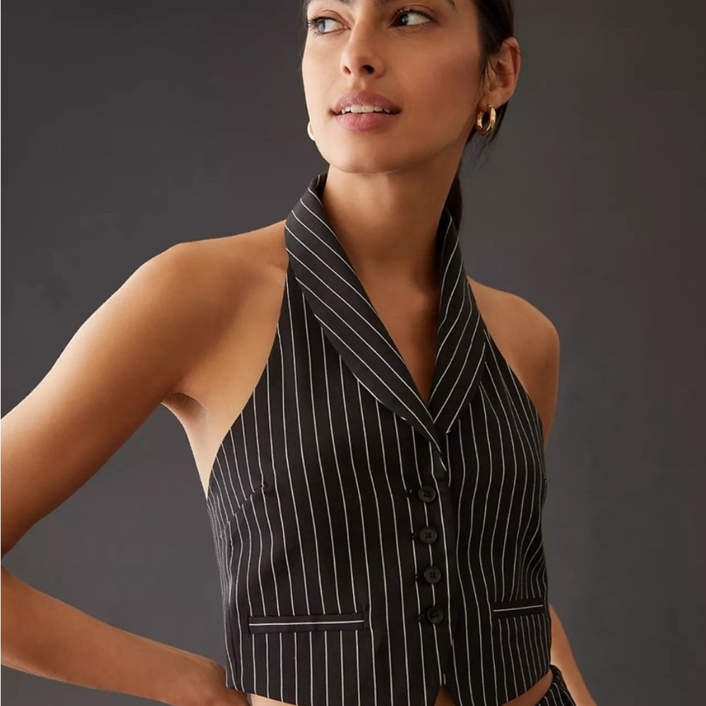 Anthropologie MAEVE Black Pinstripe Halter Vest